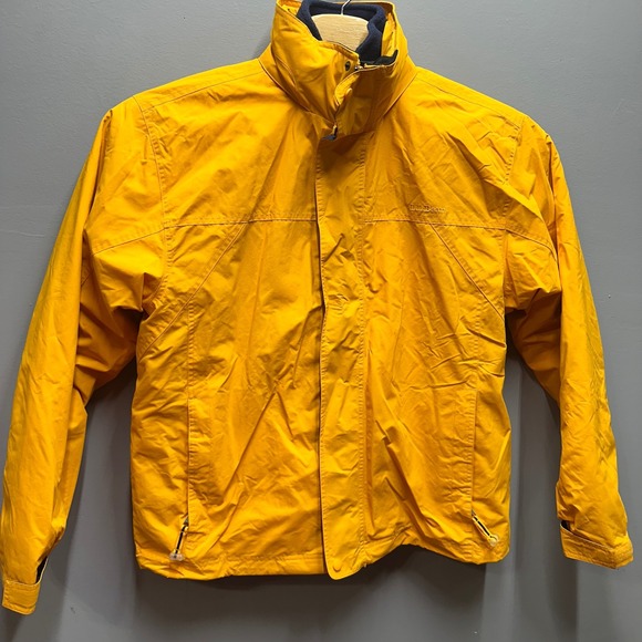 LL Bean Mens Yellow Polartec Fleece Lined Warm Up Jacket Size Large Reg 0YW86